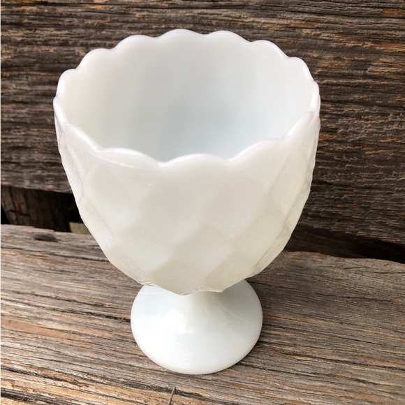 Milk Glass white goblet Farmhouse style Retro glassware  pretty pedestal compote - Picture 9 of 10